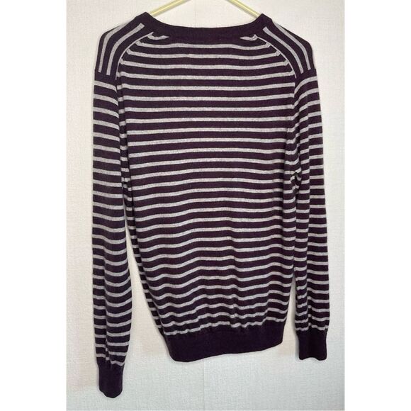 Dartmoor Cashmere Sweater Mens size L Purple Gray Striped V-neck Pullover Career - Picture 3 of 6